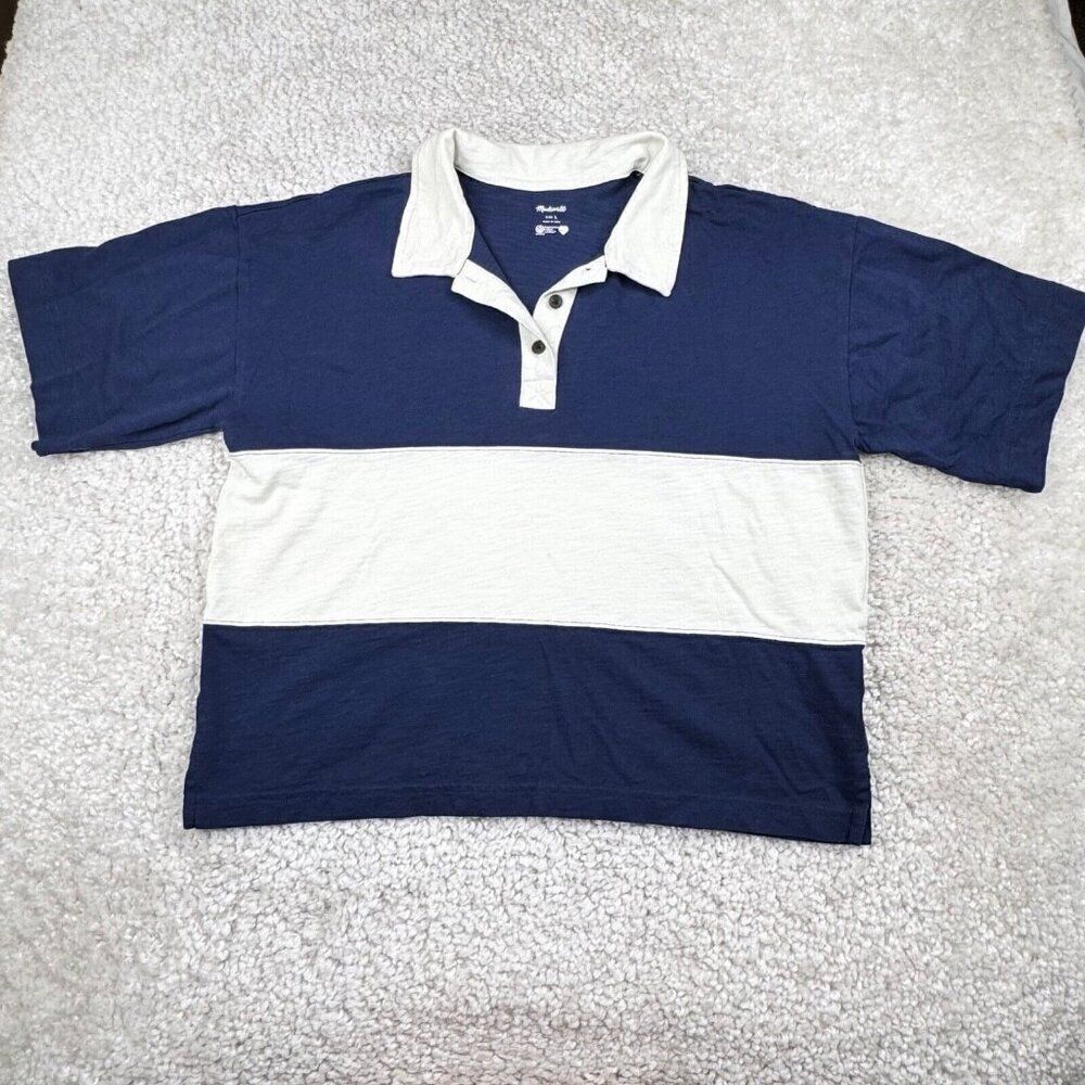 Madewell Navy and White Striped Polo Top